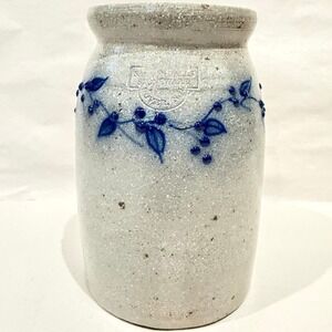 Salmon Falls Stoneware 1989 Blueberry Vine Crock Signed Marian Royal Dover NH